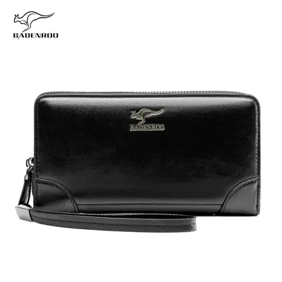 Erkek El Çantası Deri Fermuarlı Clutch, Çift Fermuarlı Uzun Cüzdan - 7