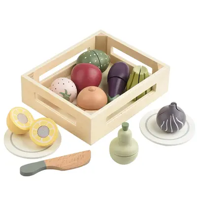 Wooden Early Education Intelligent Simulation 14-piece Tableware Fruit Cutting Play Set Baby Pretend Play Kitchen Toy