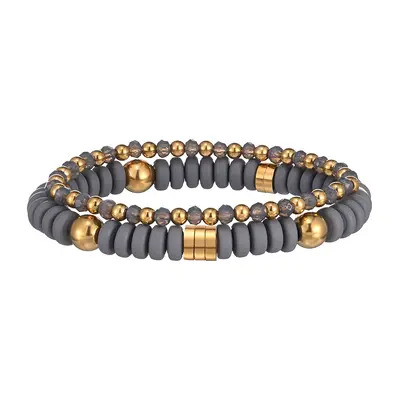 Polymer Clay Stretch Bracelet Set with Stainless Steel Spacers, Colorfast - 10