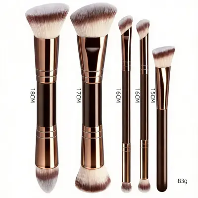 Large 5-Piece Dual-Head Makeup Brush Set with Foundation and Blush Brushes - 7