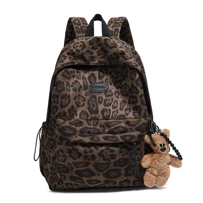 Leopard Print Large-Capacity Laptop Backpack, Korean Style School Bag - 6
