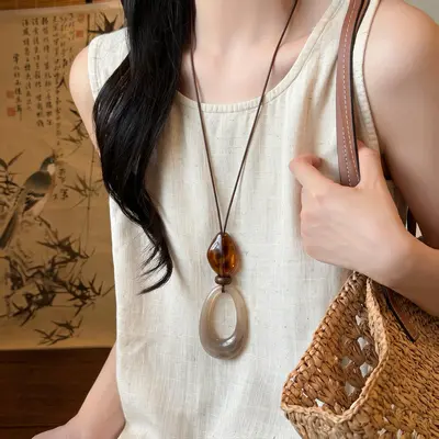 Neue chinesische Stil-Ombre-Halskette, ethnische Pullverkette