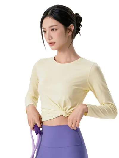 Merino-Wolle Langarm-Damen-Yogashirt, Rundhalsausschnitt - 6