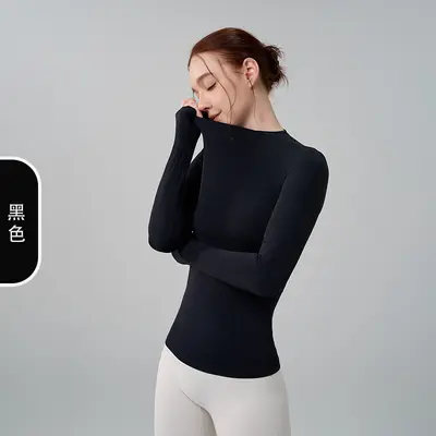 High Neck Long Sleeve Yoga Top, Slim Fit, Breathable, High Stretch - 8