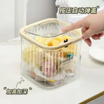 Transparent Desktop Storage Box with Pop-Up Lid for Hair Accessories