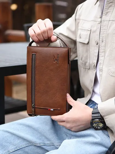 Men's Combination Lock Wallet Clutch, Anti-Theft Soft Leather - 6