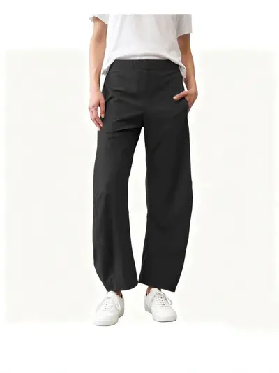 Women's Quick-Dry Cropped Wide-Leg Harem Pants Elastic Waist with Pockets