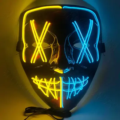 LED Light-Up Cold Light Halloween Mask, Black V-Shaped Ghost Dance Mask - 12