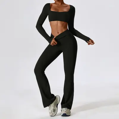 Kadın yoga takım elbisesi, çabuk kuruyan dikişsiz spor giyim seti