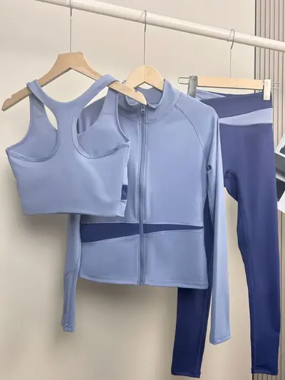经典瑜伽服三件套女春夏健身背心晨跑普拉提运动高弹套装速干