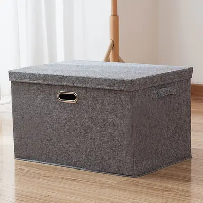 Foldable fabric clothing storage box with lid and drawers - 11