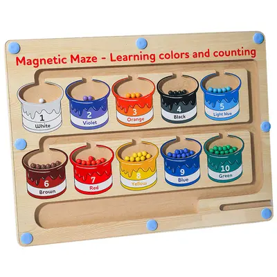 Magnetic learning board with color sorting, maze, math