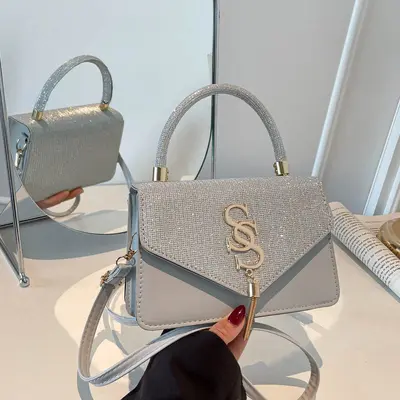 Women's Small Square Bag with Letter Print, Minimalist Single Shoulder Crossbody Bag