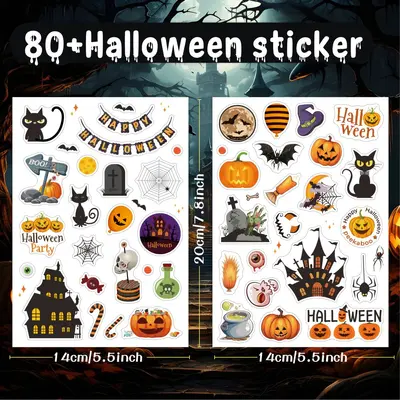 Laser Pumpkin Glitter Stickers, Waterproof for Kids, Halloween