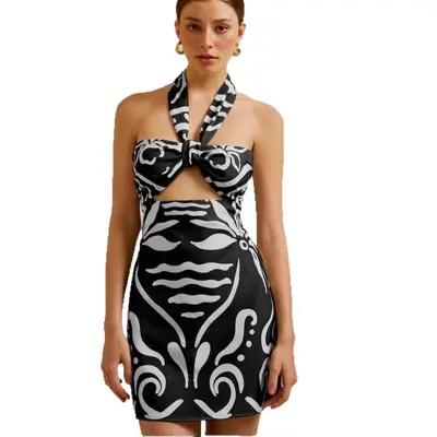 Damen-Etuikleid mit Schleife, Neckholder und Schnürung, Sommermodell