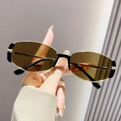 Women's Retro Small Brown Polarized Sunglasses, Metal Frame - 4