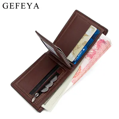 Men's Short Wallet with Multiple Card Slots, Zipper and Banknote Compartment - 3