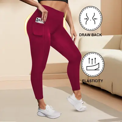 Cepli yüksek bel büyük beden yoga pantolonu, yüksek elastikiyet, kalça kaldırıcı - 8