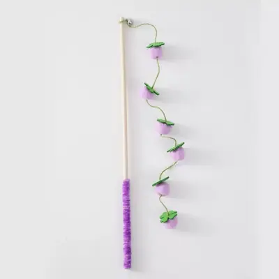 Wooden Handle Cat Teaser Wand with Bell, Replacement Head, Scratch and Bite Resistant - 8