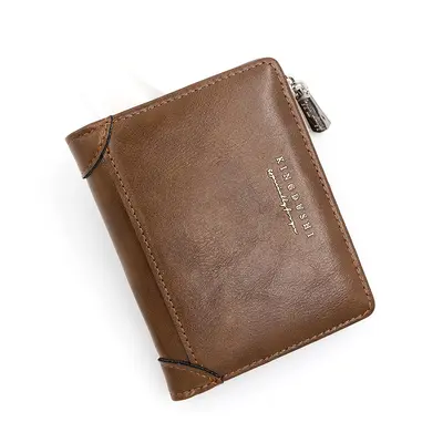 Men's Short Wallet, Retro Business Style, Side-Zip Coin Pouch - 5
