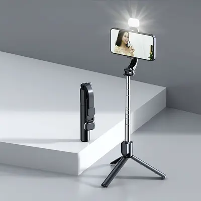 Selfie çubuğu 1.7m el tipi stabilizatör anti-shake teleskopik destek standı bluetooth uzaktan kumanda dolgu ışığı canlı yayın telefon tripodu - 8