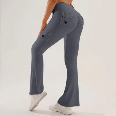 Women's Multi-Pocket Flared Cargo Yoga Pants for Outdoor Sports - 7