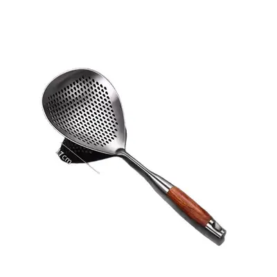 Food-Grade Stainless Steel Large Strainer Ladle, One-Piece Kitchen Skimmer