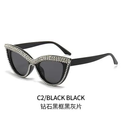 Katzenaugen-Sonnenbrille mit Strasssteinen, Blumenmuster, Flachglas - 8