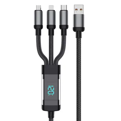 Sınır ötesi popüler dijital ekranlı 120W üçü bir arada hızlı şarjlı örgülü veri kablosu, Huawei Apple Type-C bir ila üç için uygun. - 5