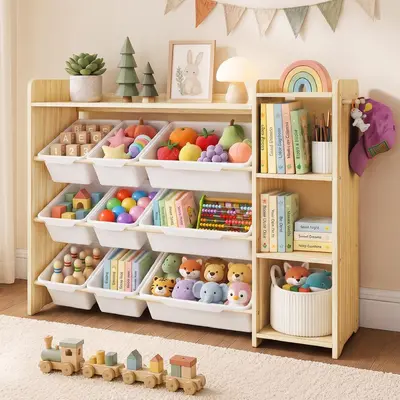 Grenzüberschreitendes Massivholz-Spielzeuggestell Aufbewahrungsregal Montessori Kindergarten Spielzeugschrank Kinderregal Spielzeug-Aufbewahrungsgestell