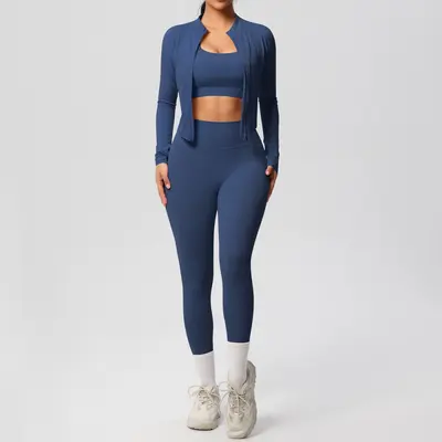 Dreiteiliges Yoga-Set hautfarben hochgeschnittene Taille - 9