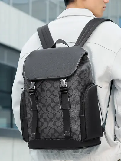 Waterproof Faux Leather Men's Business Backpack with Laptop Compartment - 3