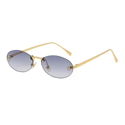 Oval Rhinestone Frameless Sunglasses for Women and Men - 12