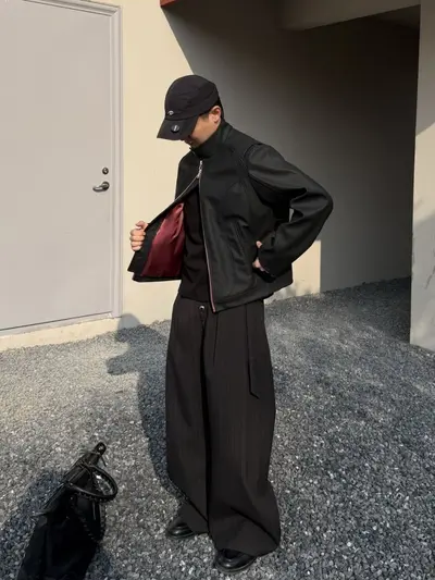 Striped Wide-Leg Trousers, American Retro Snap-Button, Old Money Style