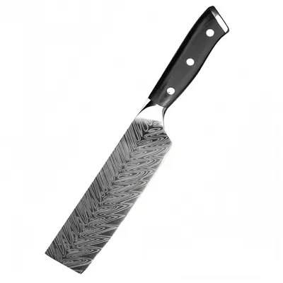 Damascus Pattern Chef Knife Set with Santoku Knife, Black Wood Handle - 9