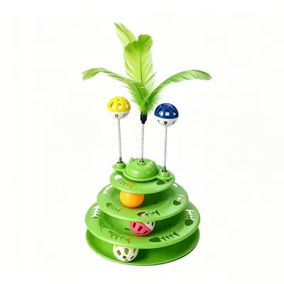 Interactive Cat Toy Turntable with Feather Teaser and Track Ball - 11