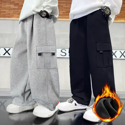 Boys' Knitted Cargo Trousers 2026 Autumn Winter, Wide-Leg