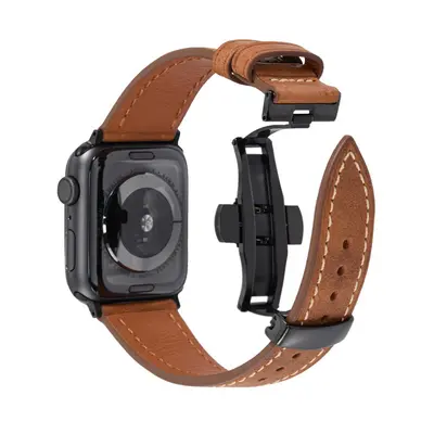 Men's Genuine Leather Apple Watch Strap, Butterfly Buckle, Series 1-7