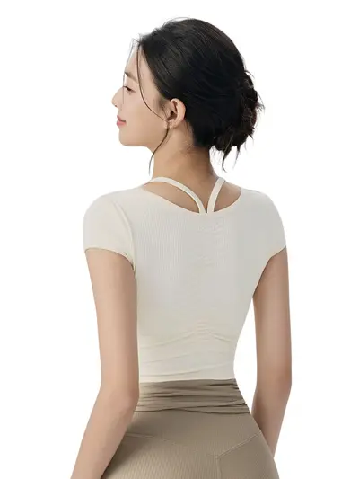 Women's Short Sleeve Yoga Top with Built-in Bra Pads, Breathable Pilates Shirt