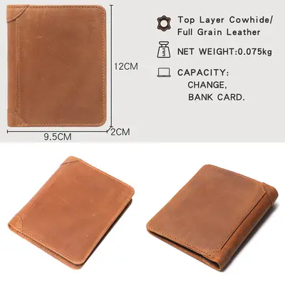 Men's Genuine Leather Wallet, Crazy Horse Leather, Multi-Card Slots - 4