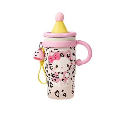 Leopard Print KT Cat Insulated Tumbler with Straw for Girls - 6