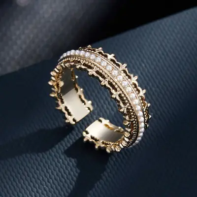 French court style crown open ring fashion versatile high-end adjustable index finger ring European and American cross-border ring