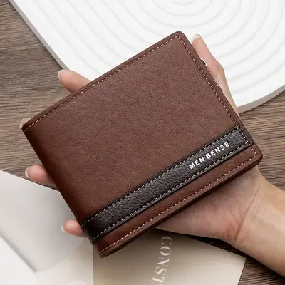 Men's Short Wallet with Multiple Card Slots and Side Zip Coin Pocket - 7