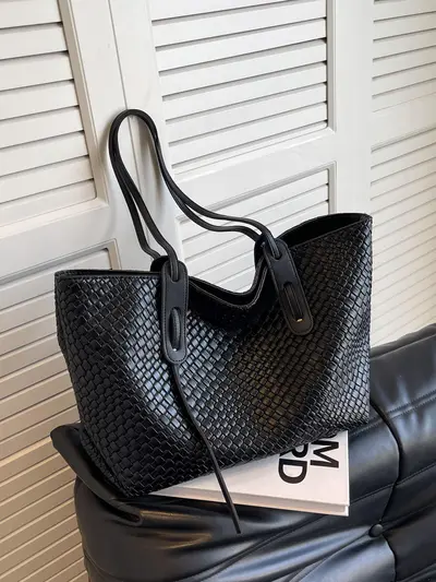 Kadın Örgü Tek Omuz Çanta, Büyük Hacimli Retro Tote Çanta - 4