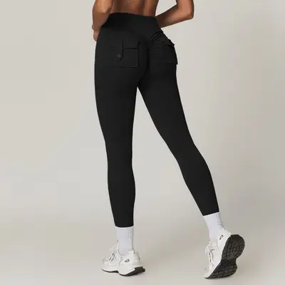 Peach Cargo Pocket Yoga Pants, High-Waist Butt-Lifting, Quick-Dry - 11