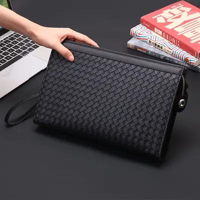 Men's Clutch Bag, Woven Pattern, Large Capacity Envelope Document Bag