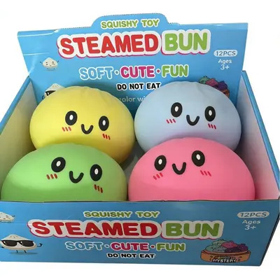 Macaron Color Oversized Simulated Steamed Bun Squishy Flour Bun with Steamer Basket Stress Relief Toy Decompression Big Bun