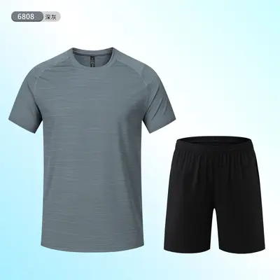 Round Neck Short-Sleeve Fitness T-Shirt Set, Lightweight, Quick-Dry and Breathable