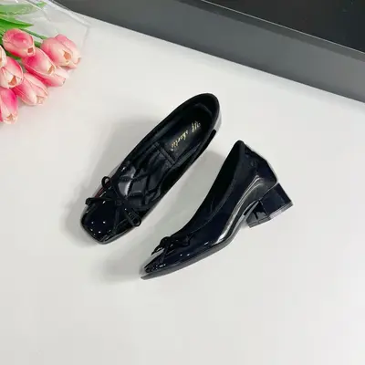 7 cm Chunky Heel French Bow Women's Shoes, 2025 Summer Style
