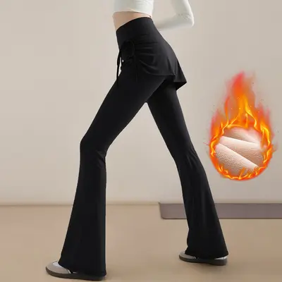 Plus Size Faux Two-Piece Flared Yoga Pants, High Waist, Women - 9